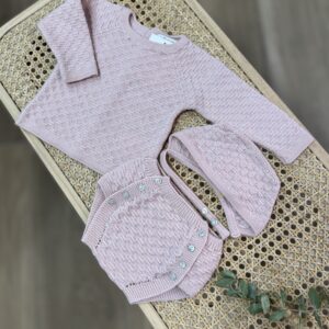 Conjunto tres piezas punto rosa nude