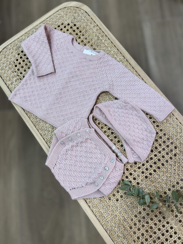 Conjunto tres piezas punto rosa nude