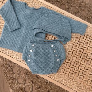 Conjunto tres piezas punto verde agua